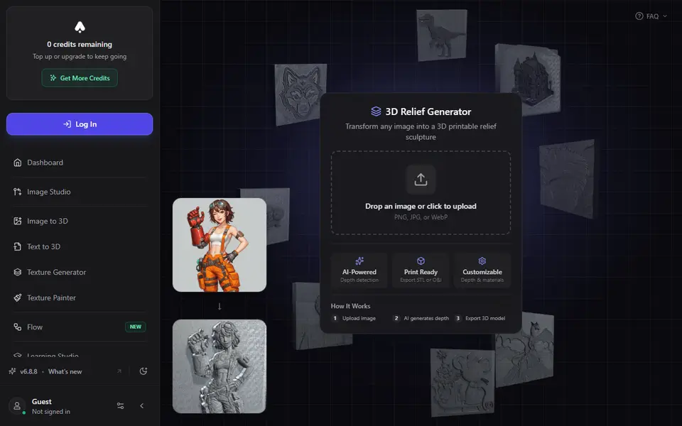 Screenshot of 3D AI Studio 3D Relief Generator