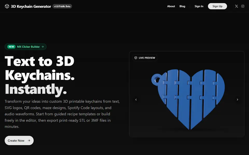 Screenshot of 3D Keychain Generator