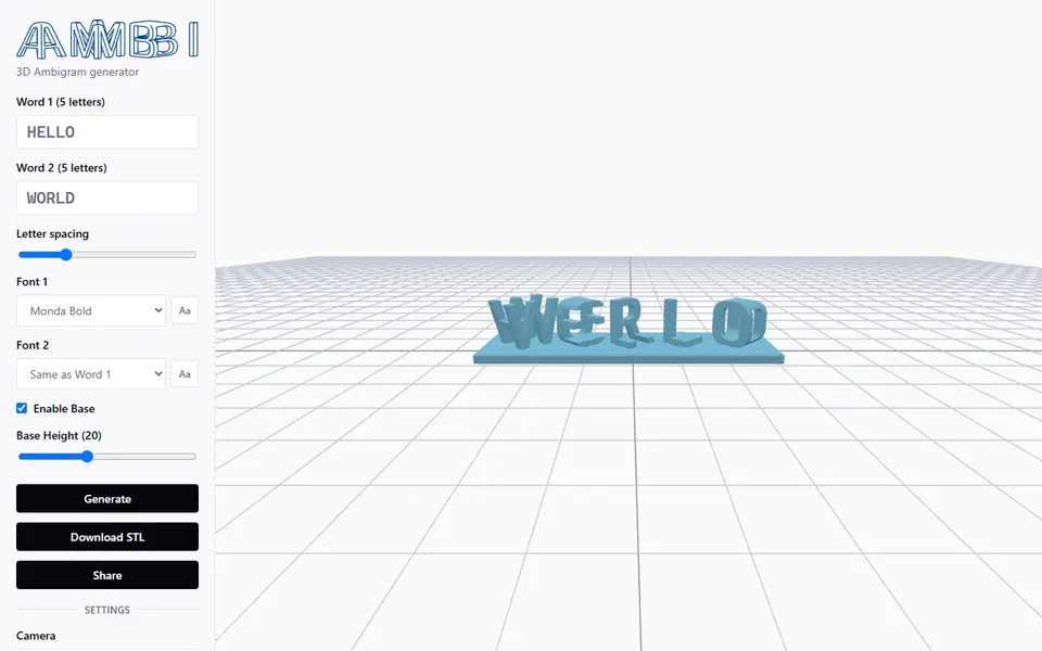Screenshot of Ambi 3D Ambigram Generator
