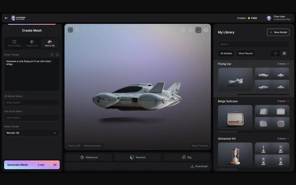 Screenshot of Autodesk Wonder 3D (Flow Studio)