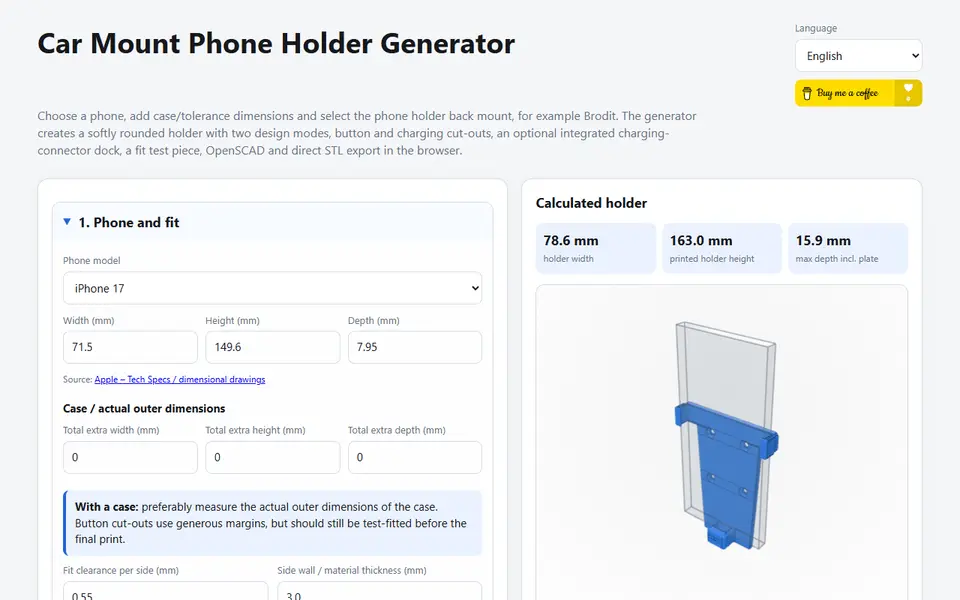 Screenshot of Car Mount Phone Holder Generator