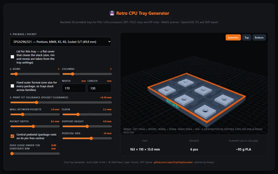 Screenshot of Chip Tray Generator