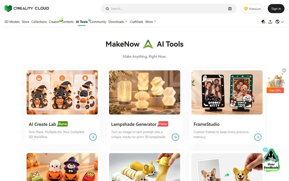 Screenshot of Creality MakeNow AI Tools
