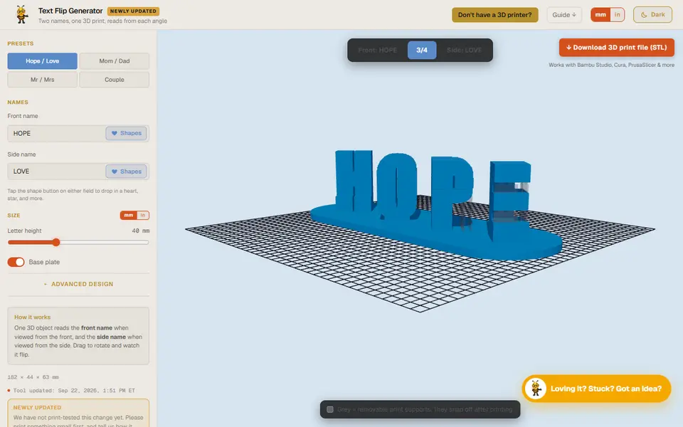 Screenshot of Designer Bee Text Flip Generator