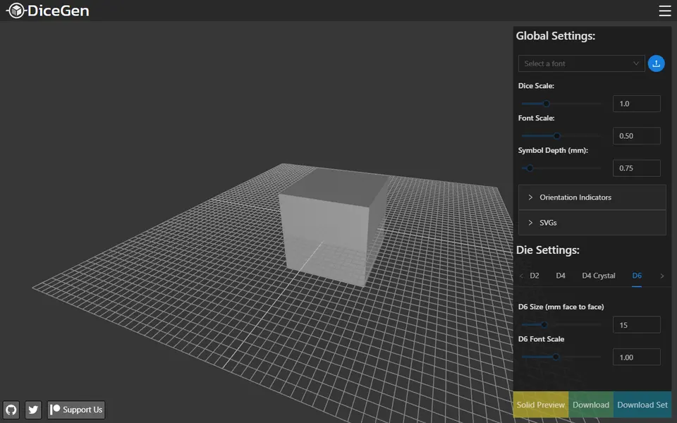 Screenshot of DiceGen