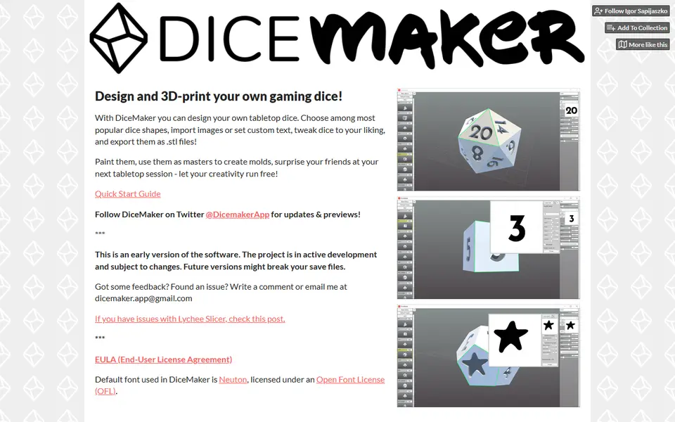 Screenshot of DiceMaker