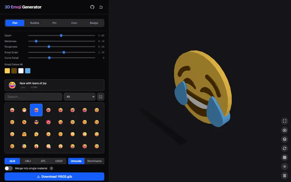 Screenshot of 3D Emoji Generator (emoji3d.org)