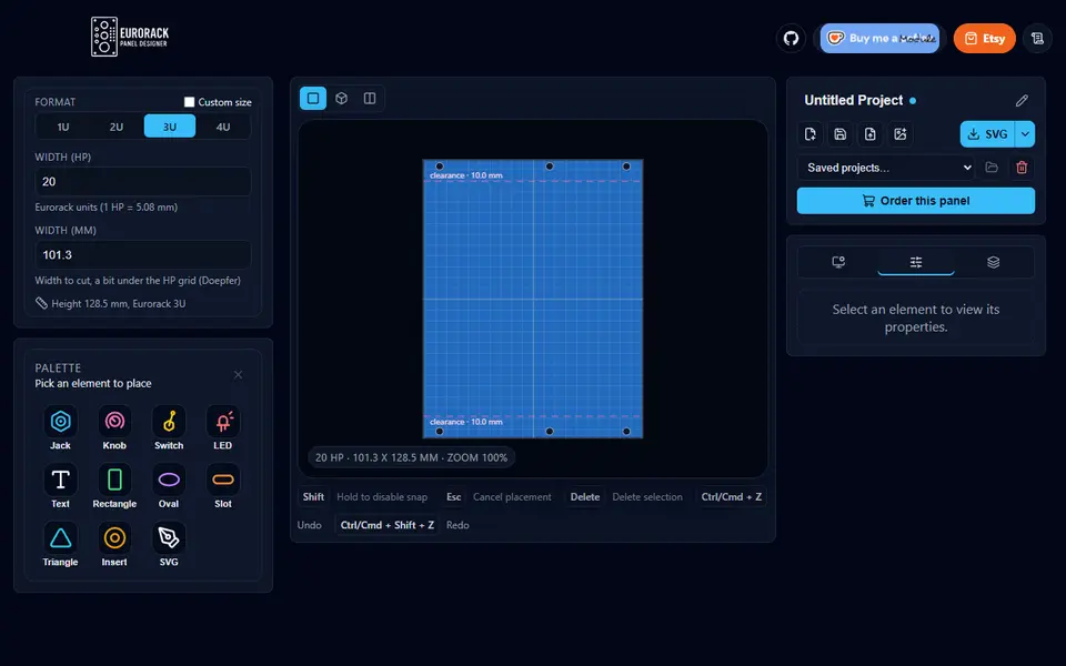 Screenshot of Eurorack Panel Designer