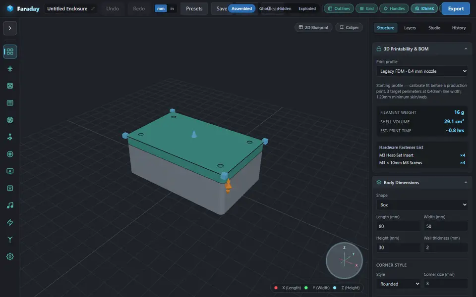 Screenshot of Faraday Enclosure Generator