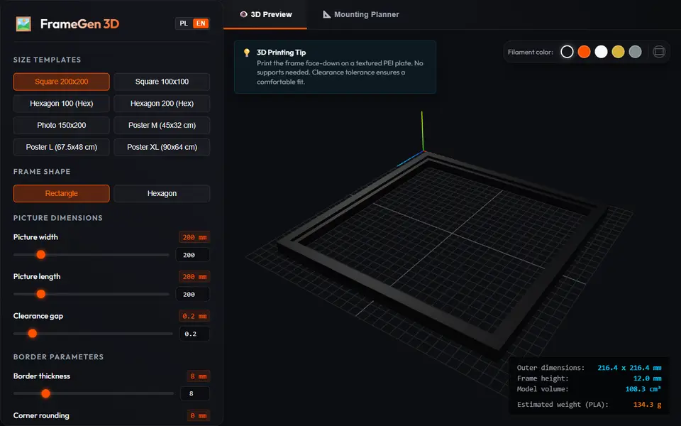 Screenshot of FrameGen 3D (HueForge Frame Generator)