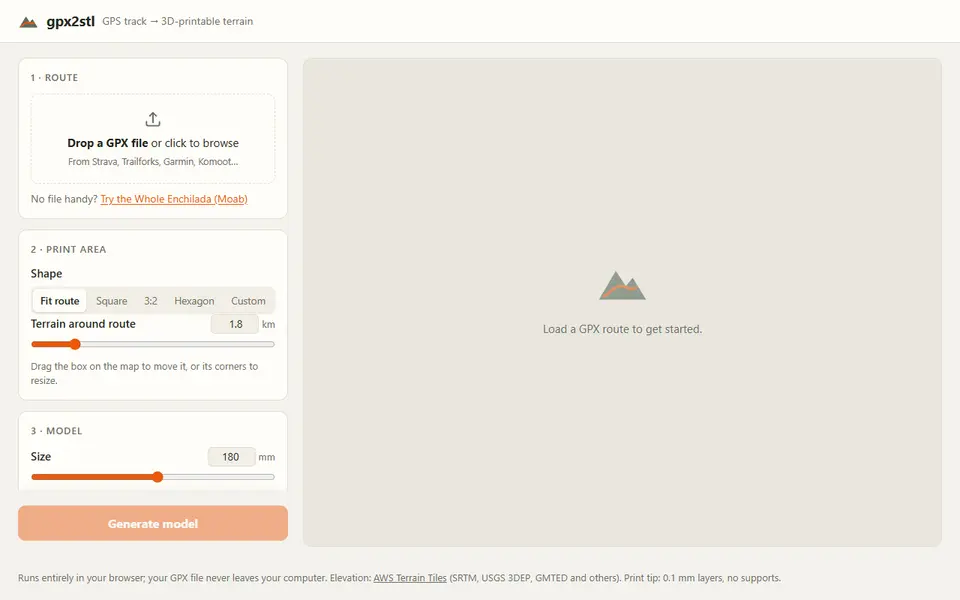 Screenshot of gpx2stl