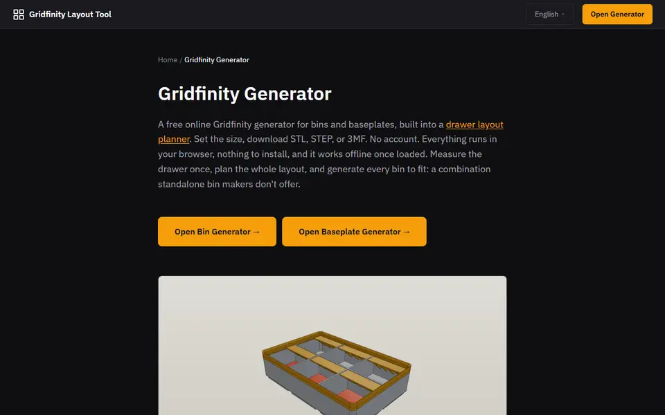 Screenshot of Gridfinity Layout Tool