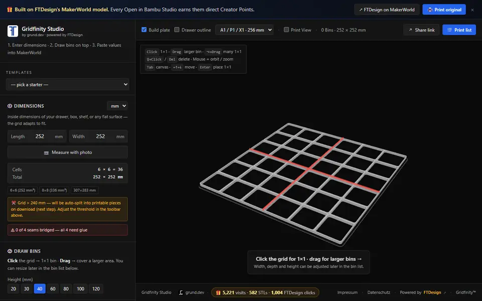 Screenshot of Gridfinity Studio