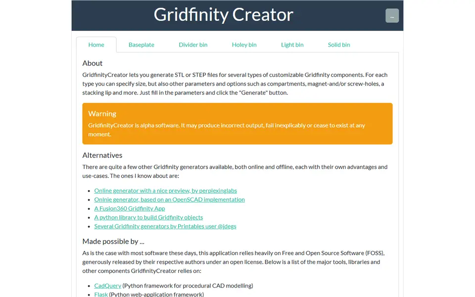 Screenshot of GridfinityCreator
