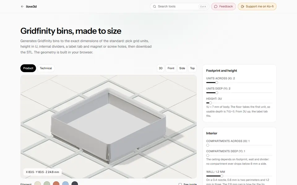 Screenshot of Gridfinity Bins (ilove3d)