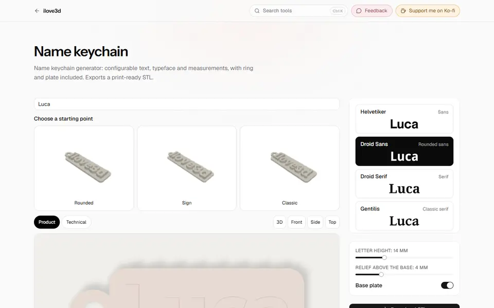 Screenshot of ilove3d Name Keychain