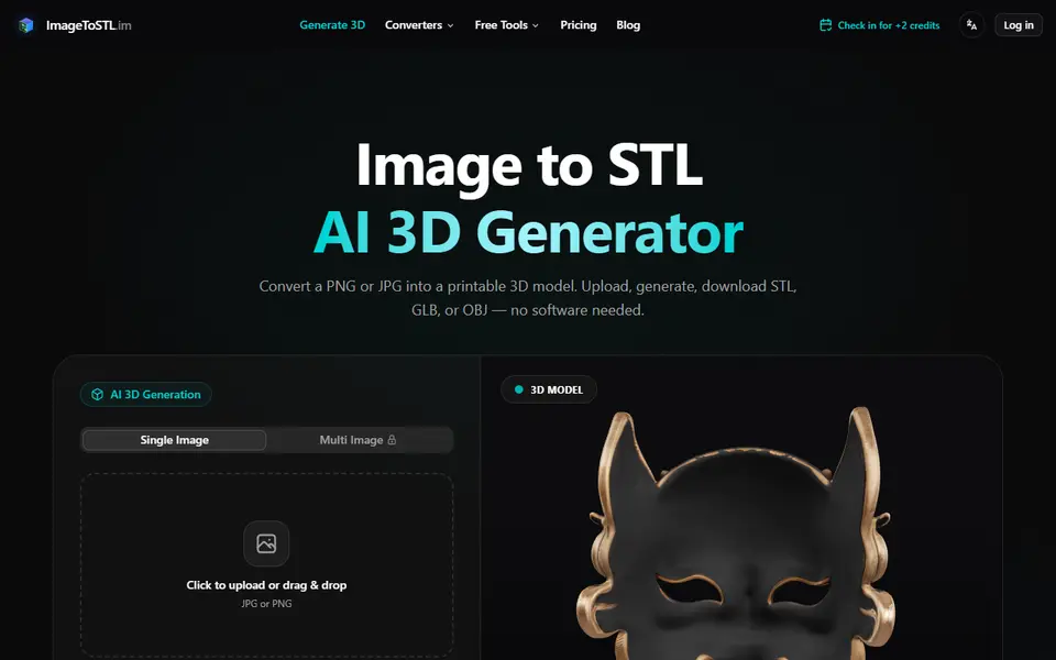 Screenshot of ImageToSTL (imagetostl.im)