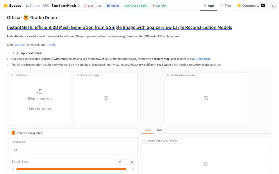 Screenshot of InstantMesh