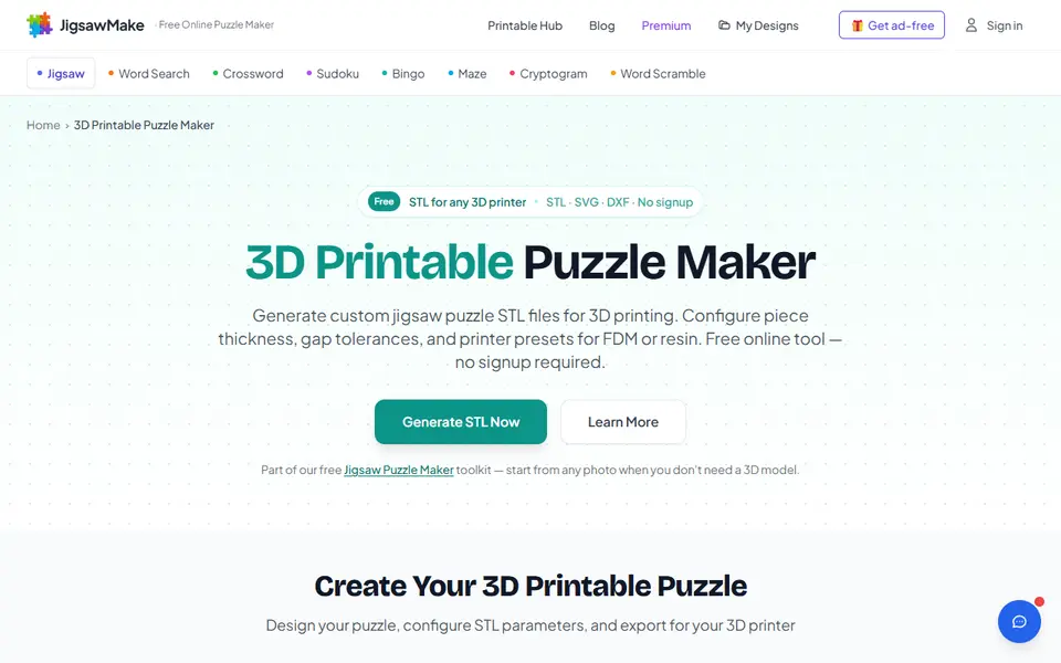 Screenshot of JigsawMake 3D Printable Puzzle Maker