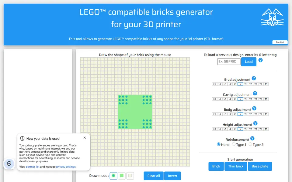 Screenshot of Lapinoo LEGO-compatible Bricks Generator