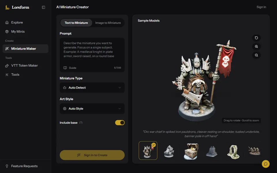 Screenshot of Loreform
