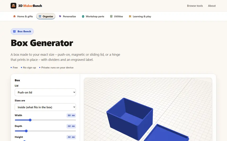 Screenshot of Box Generator (3D MakerBench)