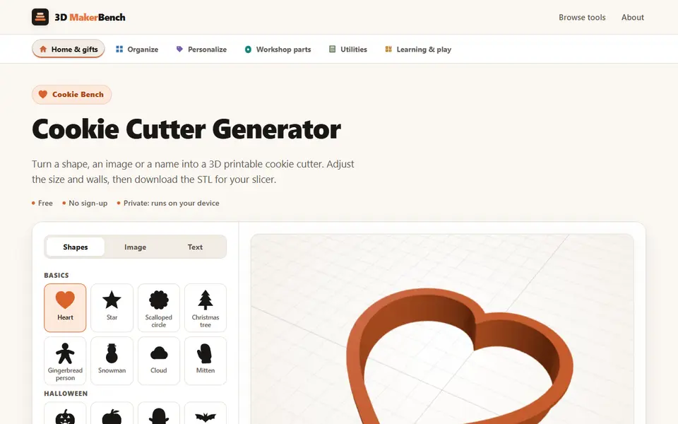 Screenshot of Cookie Cutter Generator (3D MakerBench)