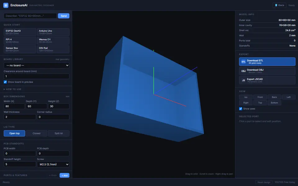 Screenshot of EnclosureAI (3D MakerBench)