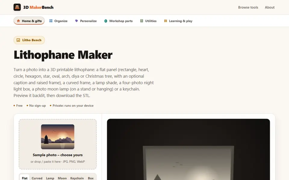 Screenshot of Lithophane Maker (3D MakerBench)