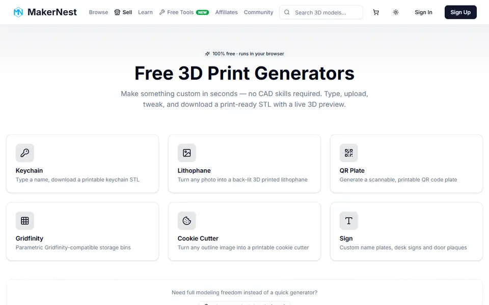 Screenshot of MakerNest Free Generators
