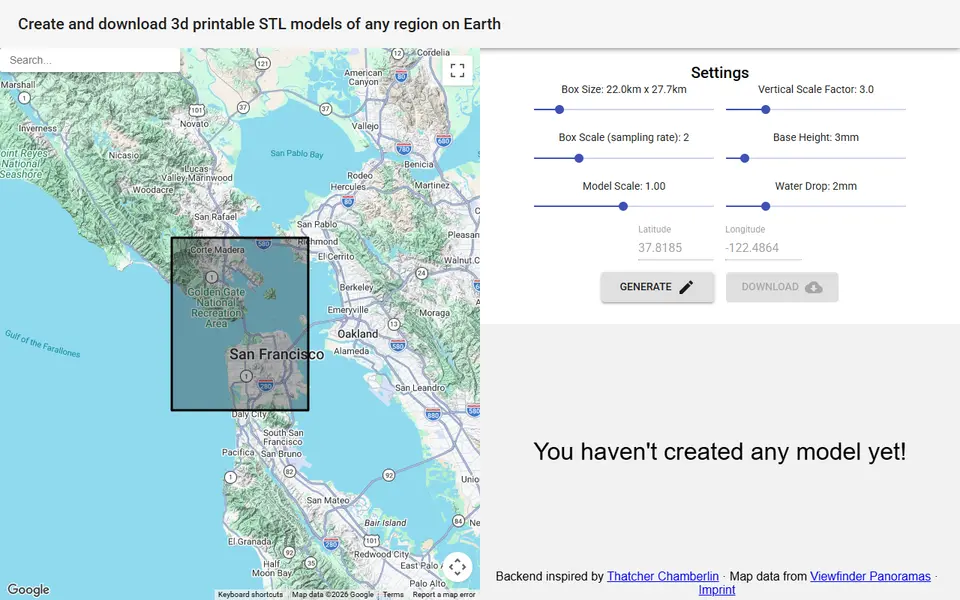 Screenshot of map2stl.com