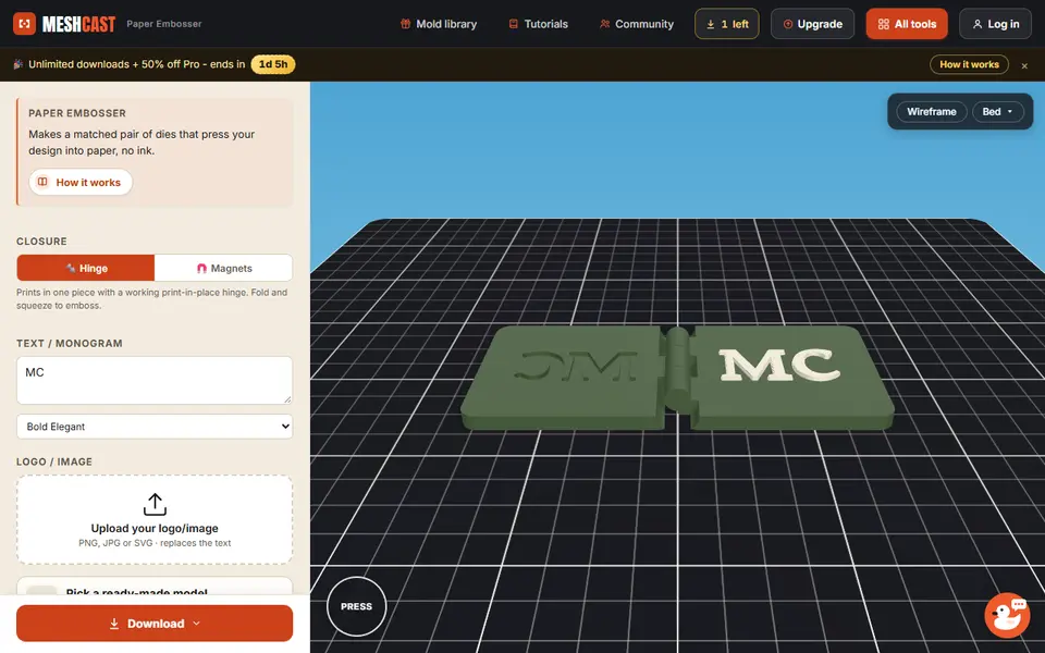 Screenshot of Meshcast Paper Embosser Maker