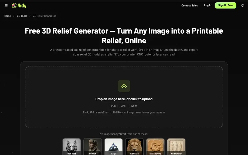 Screenshot of Meshy 3D Relief Generator