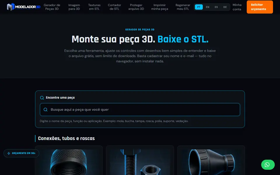 Screenshot of Modelador 3D Part Generator