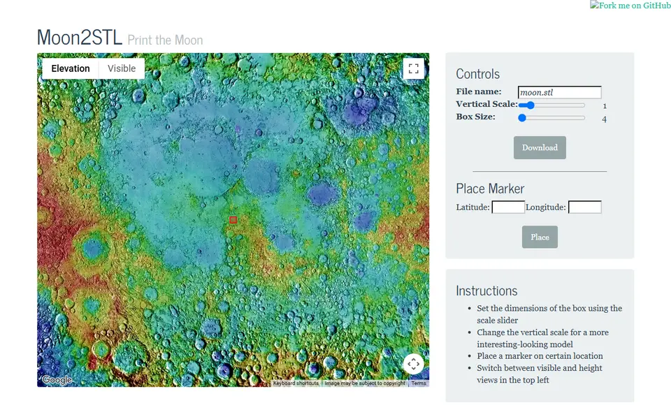 Screenshot of Moon2STL
