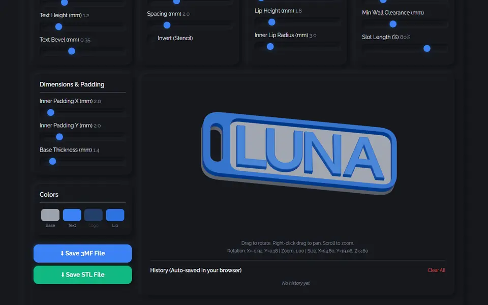 Screenshot of 3D Keychain & Nametag Designer (nullphase)