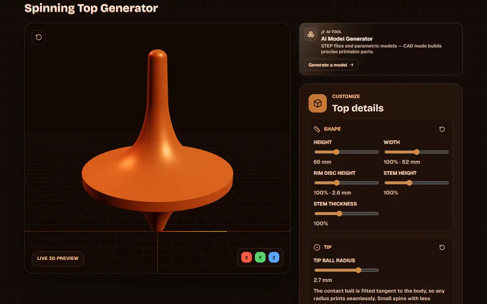 Screenshot of Obloid Spinning Top Generator