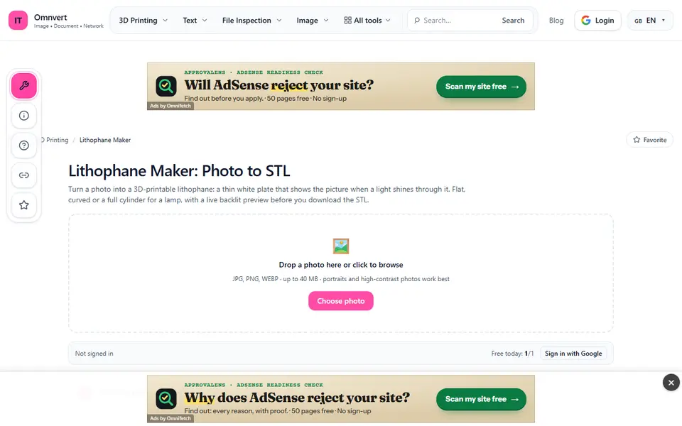Screenshot of Omnvert 3D printing tools