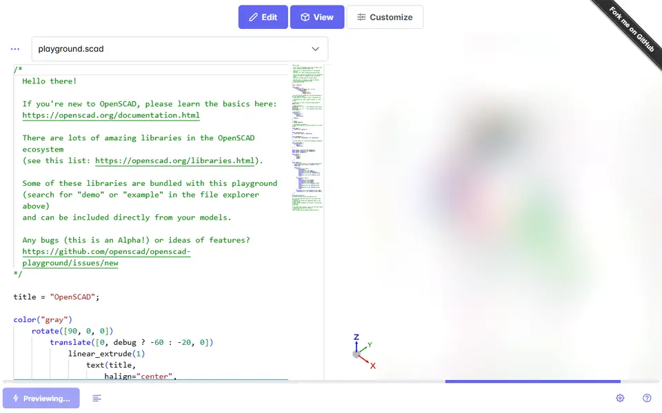 Screenshot of OpenSCAD Playground