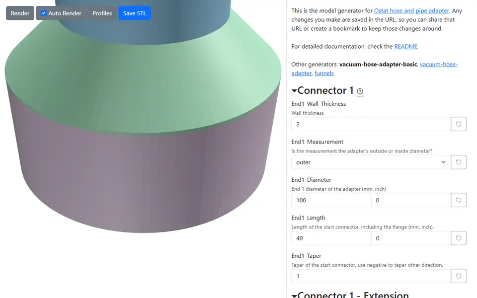Screenshot of Ostat Hose & Pipe Adapter Generators