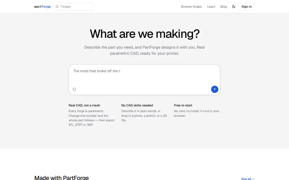 Screenshot of PartForge