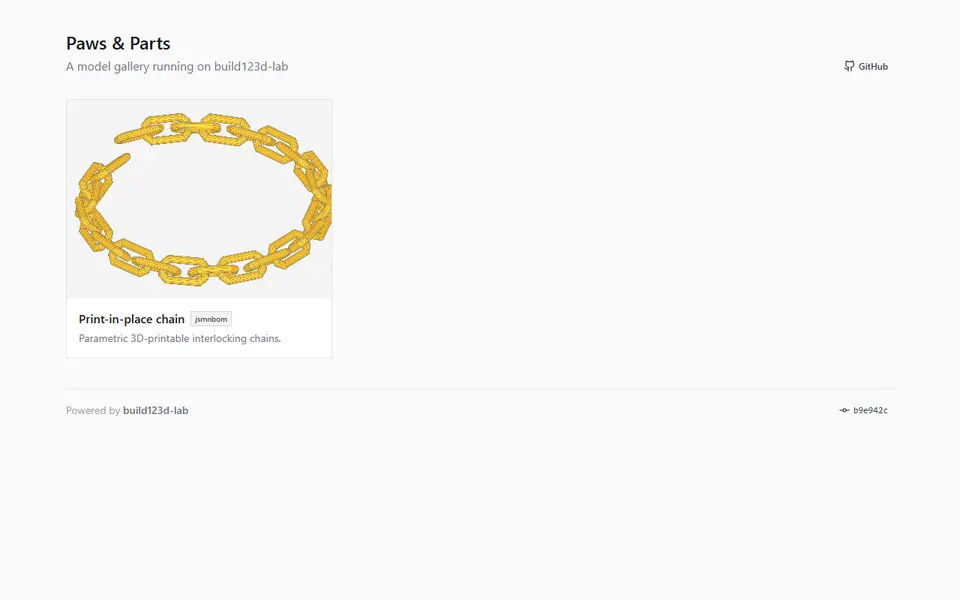 Screenshot of Paws & Parts Print-in-Place Chain Generator