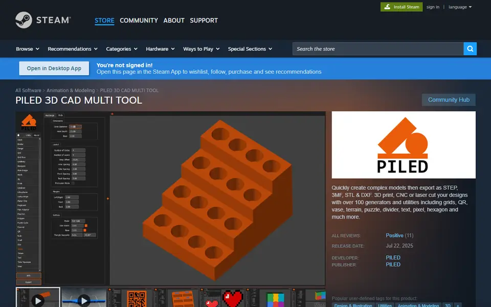 Screenshot of PILED 3D CAD Multi Tool