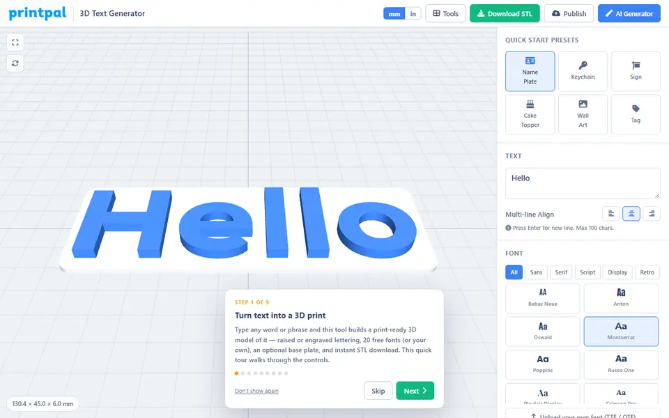 Screenshot of printpal 3D Text Generator