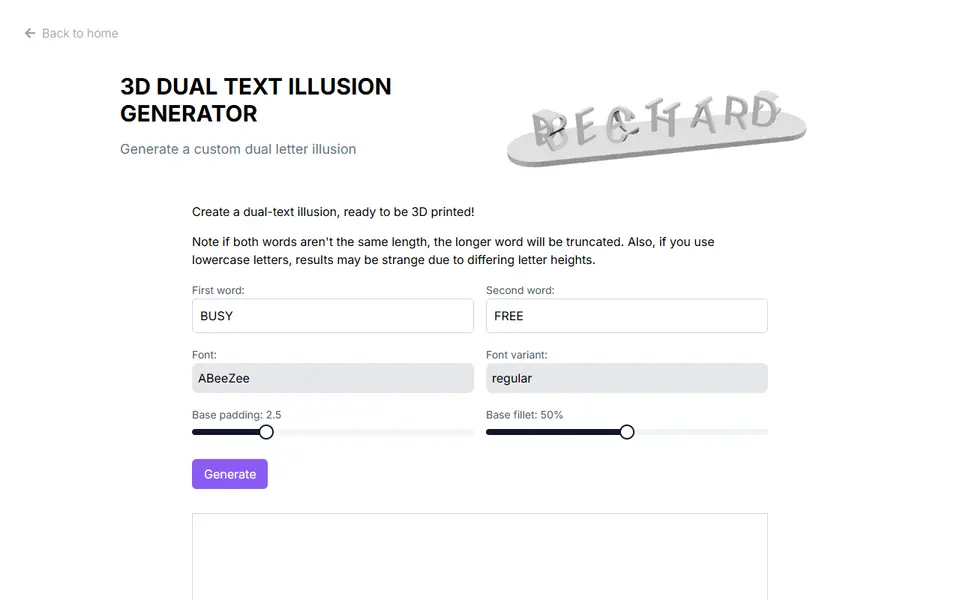 Screenshot of 3D Dual Text Illusion Generator (richardbt)