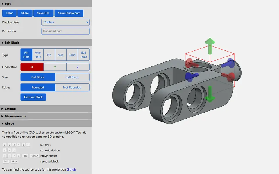 Screenshot of Part Designer (LEGO Technic-compatible parts)