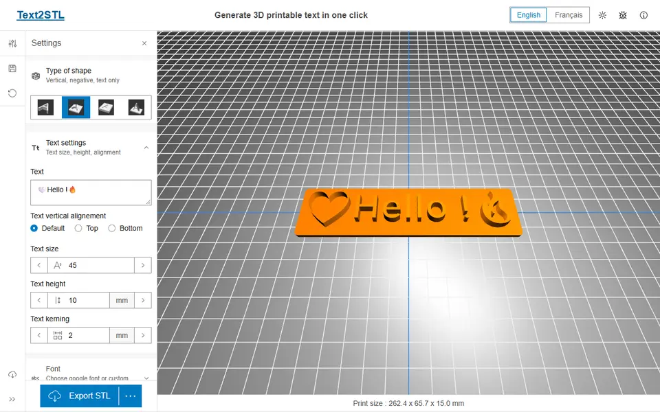Screenshot of Text2STL