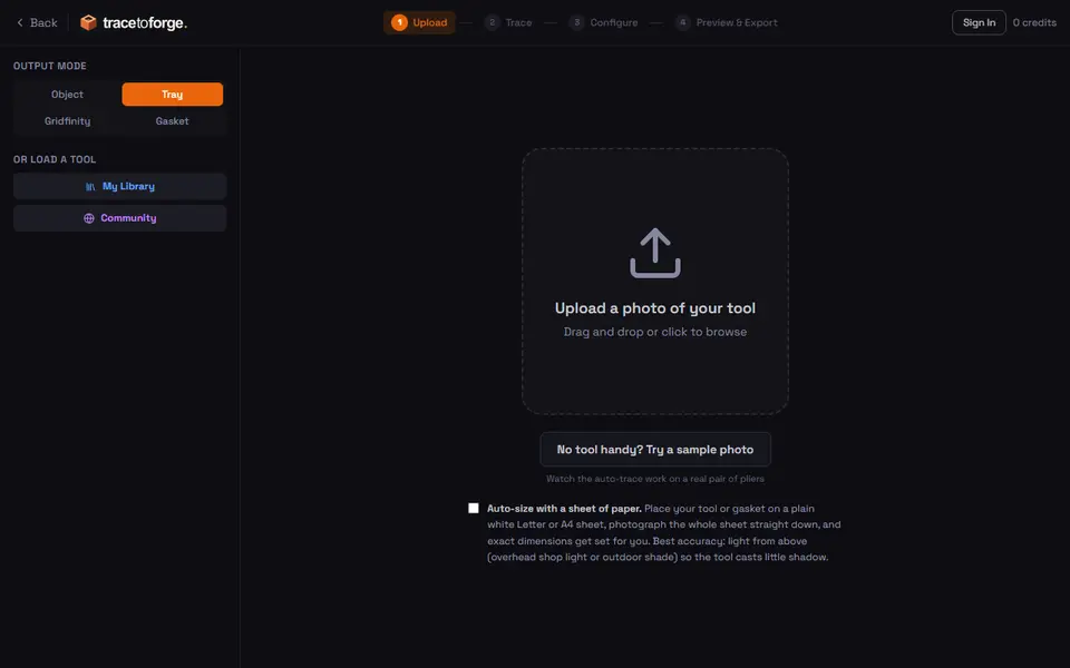 Screenshot of TracetoForge