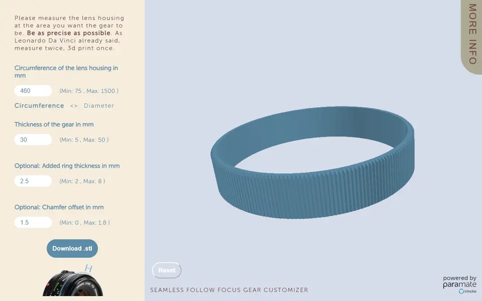 Screenshot of Follow Focus Gear Customizer by trinckle