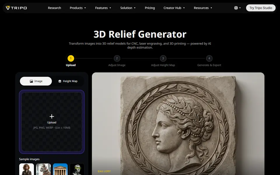Screenshot of Tripo AI 3D Relief Generator